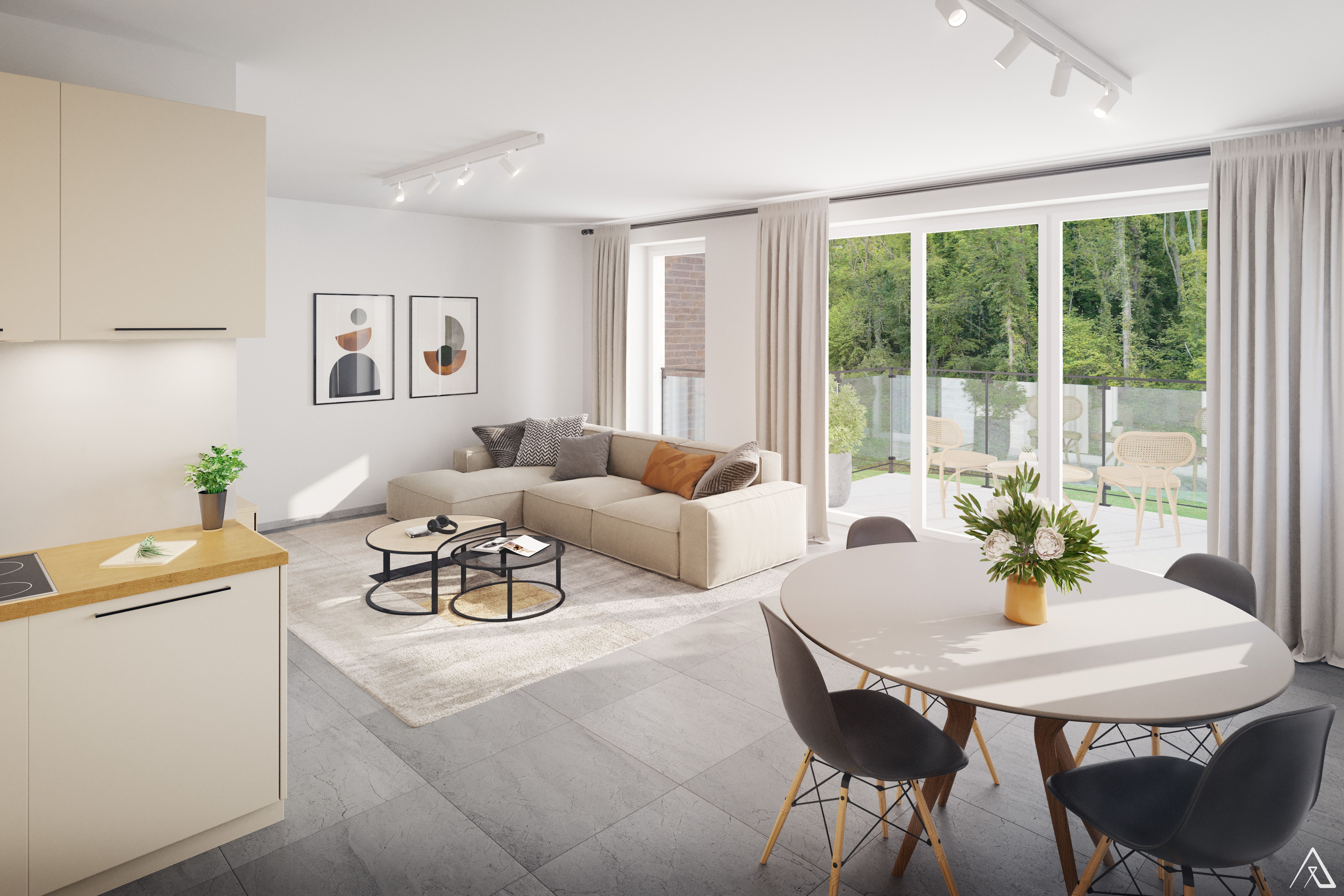 espace de vie dans un appartement à Seilles, la pièce est spacieuse et carrelée