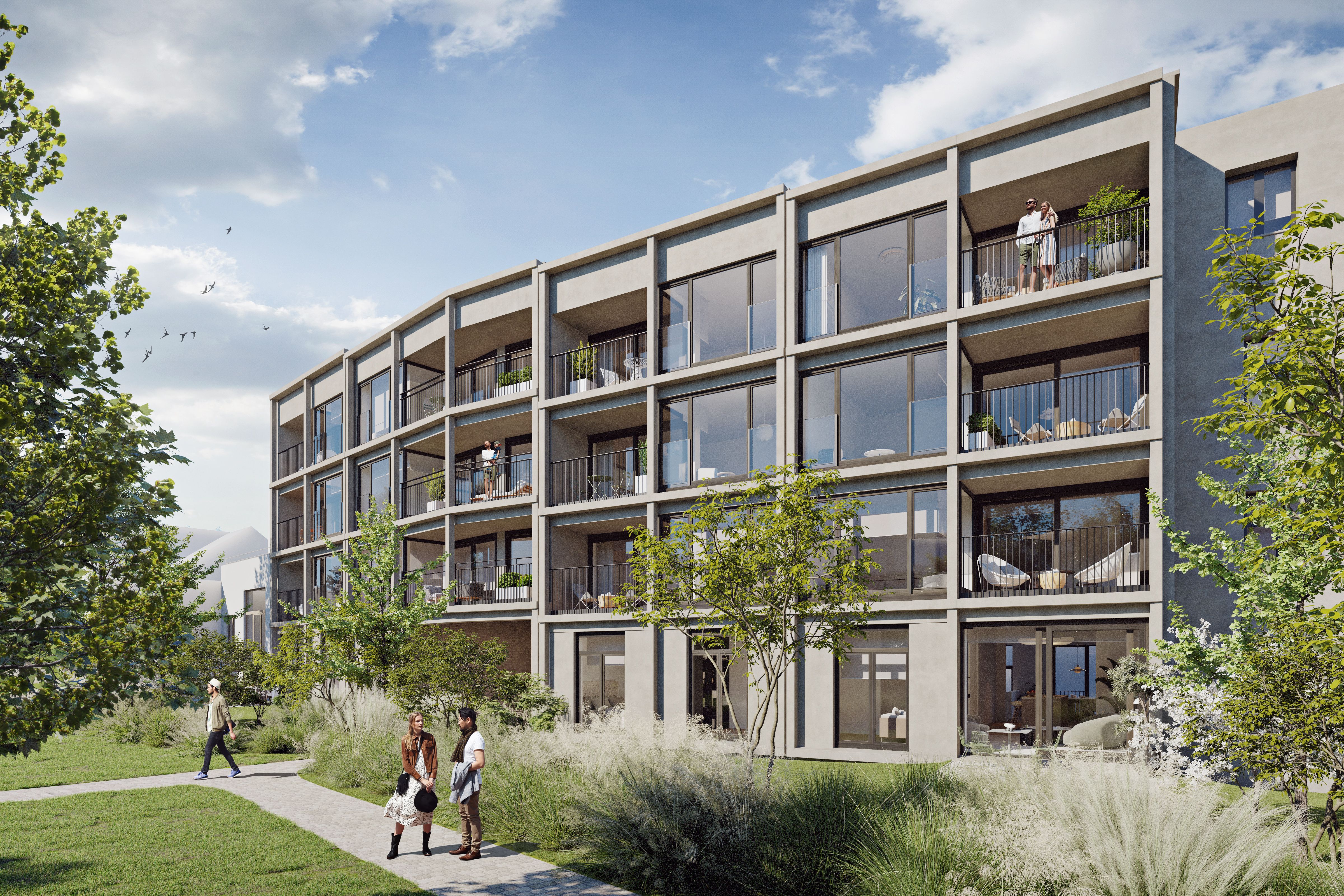 Résidence neuve avec appartements lumineux, grandes terrasses et espaces verts dans un environnement résidentiel à Bruxelles