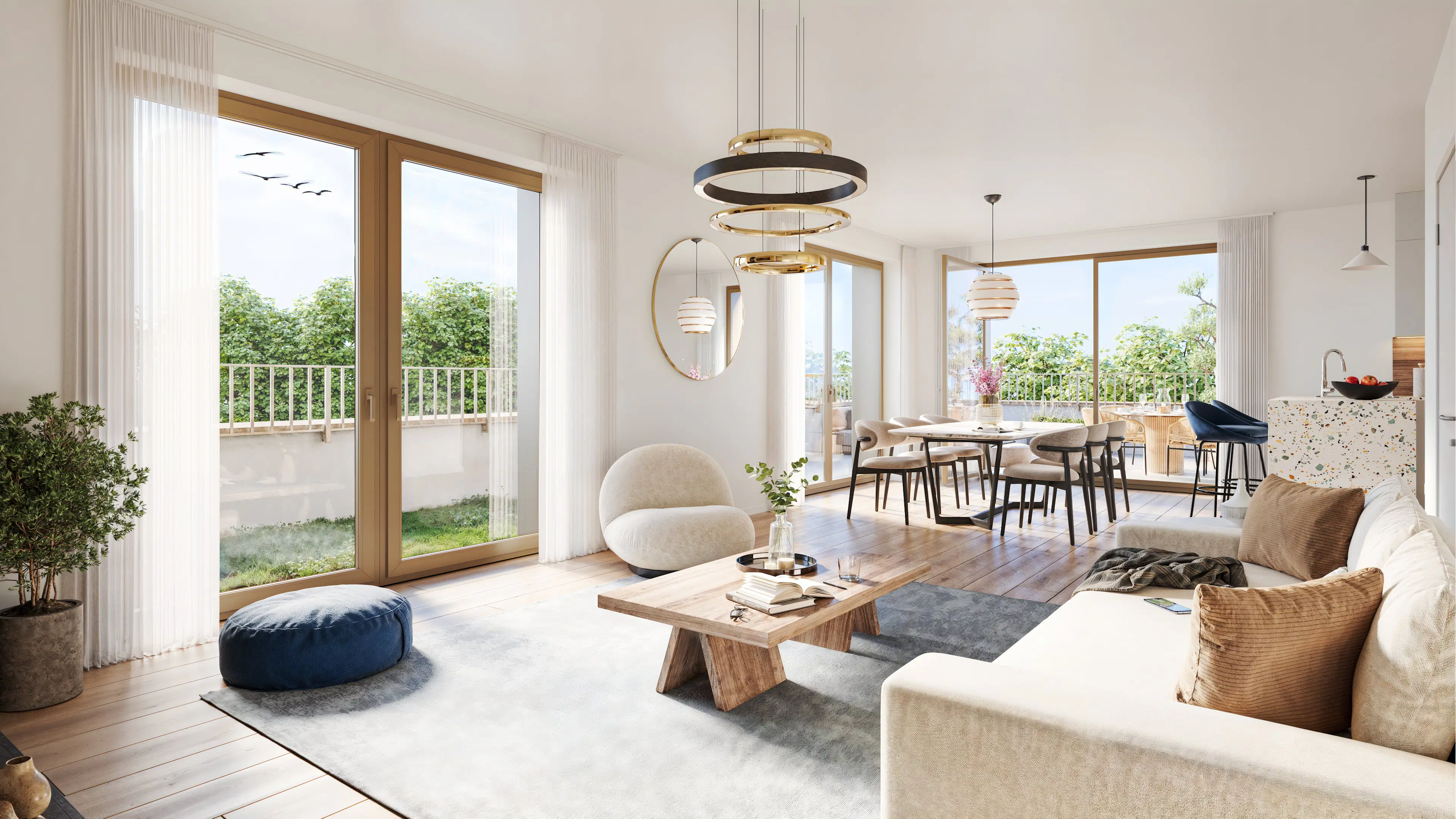 Séjour des appartements neufs du projet Pagode à Laeken