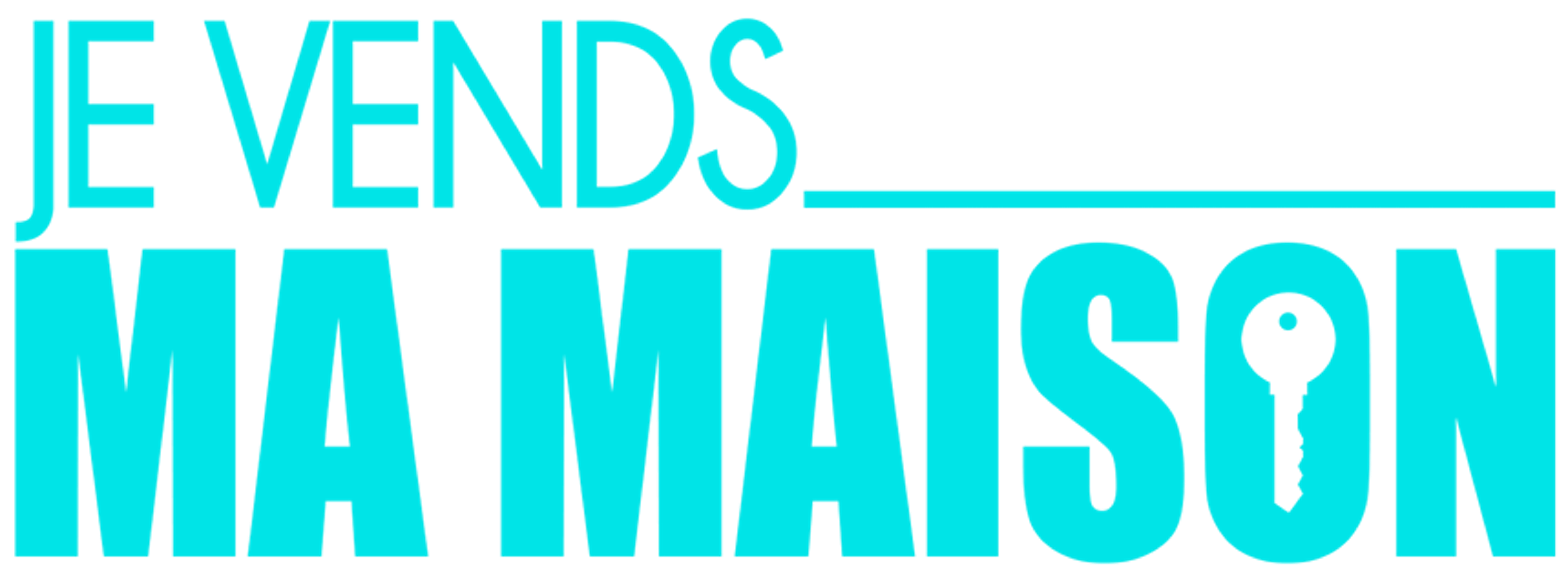 Logo de l'émission Je Vends Ma Maison de RTL TVI produit en co-production avec We Invest. Le logo est bleu avec une clé au milieu du O de "Maison".