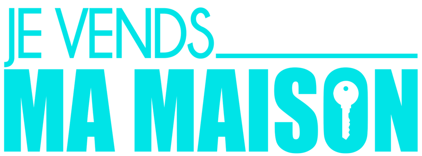 Logo van het programma Je Vends Ma Maison van RTL TVI in coproductie met We Invest. Het logo is blauw met een sleutel in het midden van de O van "Huis".