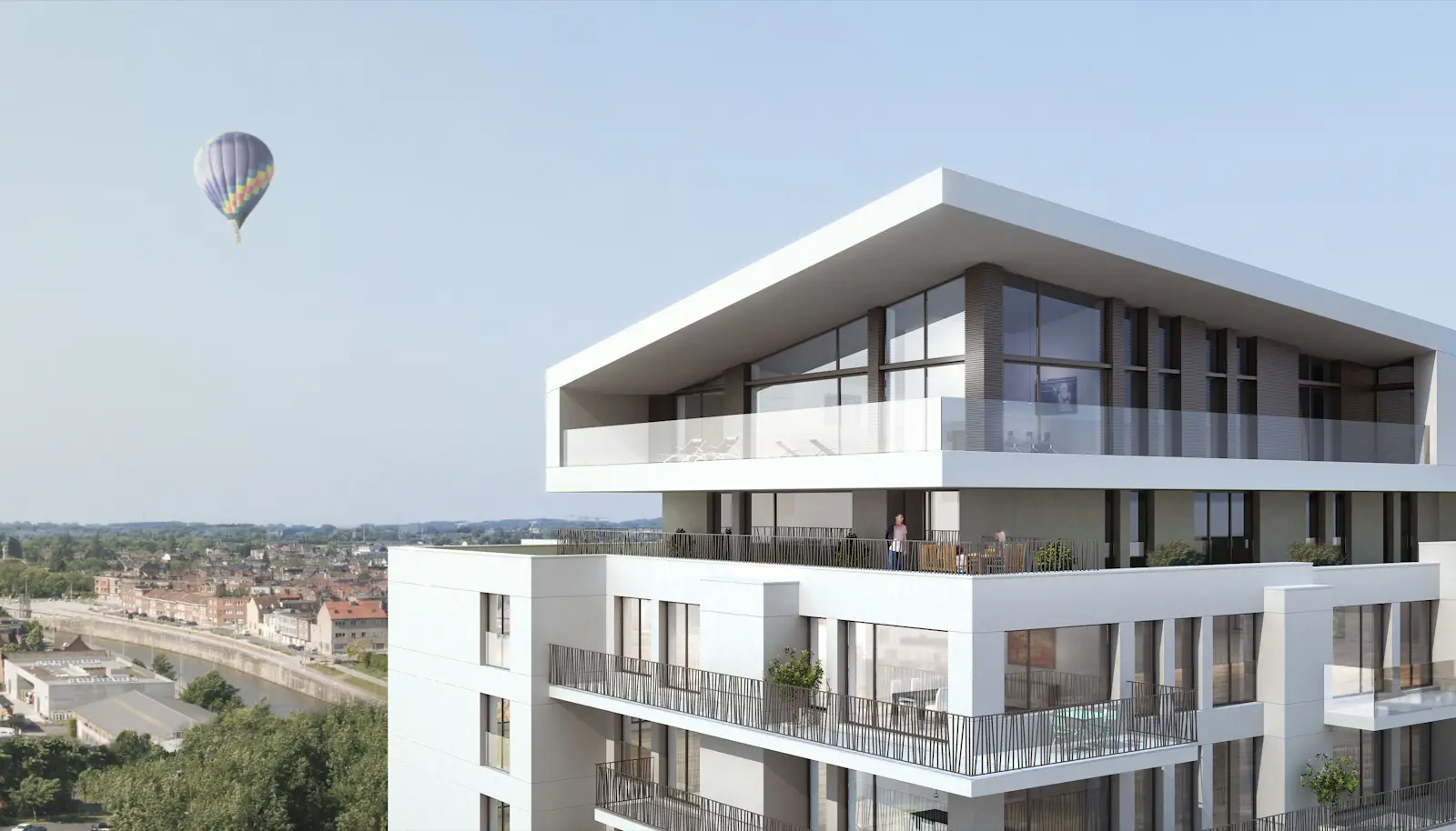 3D modellering van een wit nieuwbouwgebouw voor verkoop
